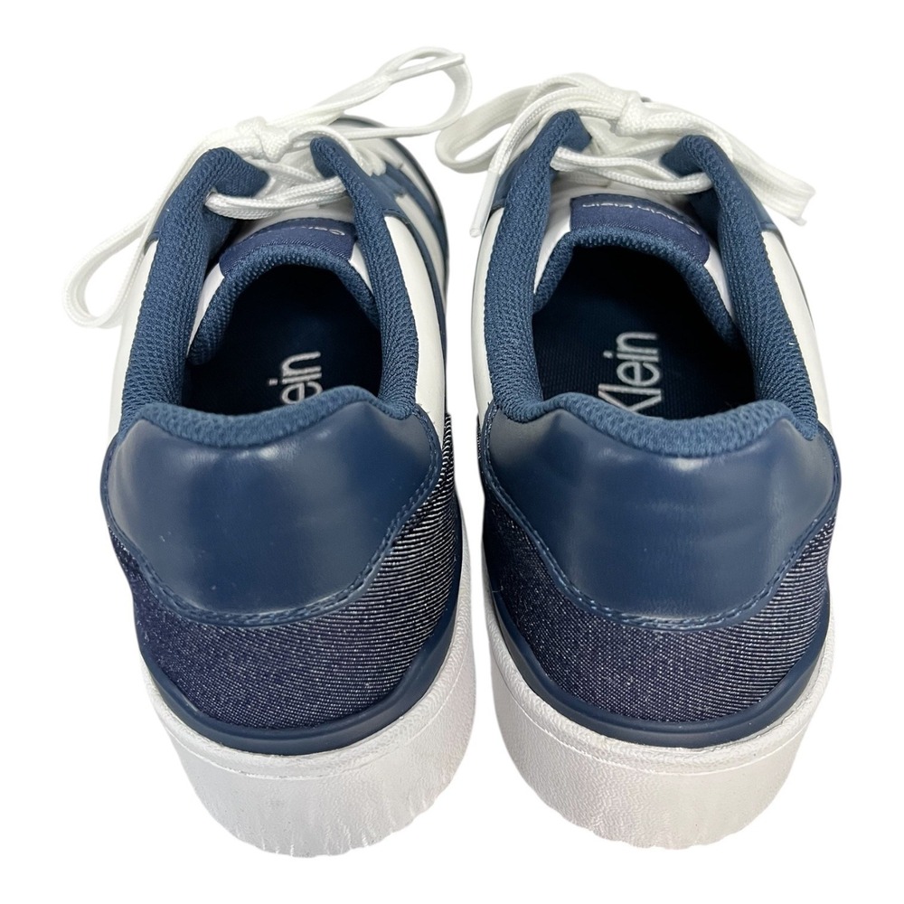 Calvin Klein Men's White Navy Leather Suede‎ Trim Low Top Sneakers Size 11W - Picture 3 of 9